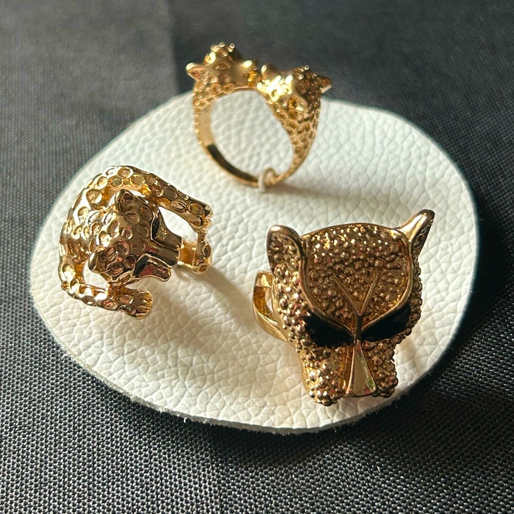 Free People Set of 3 Big Cat Theme Cheetah Rings Size 8